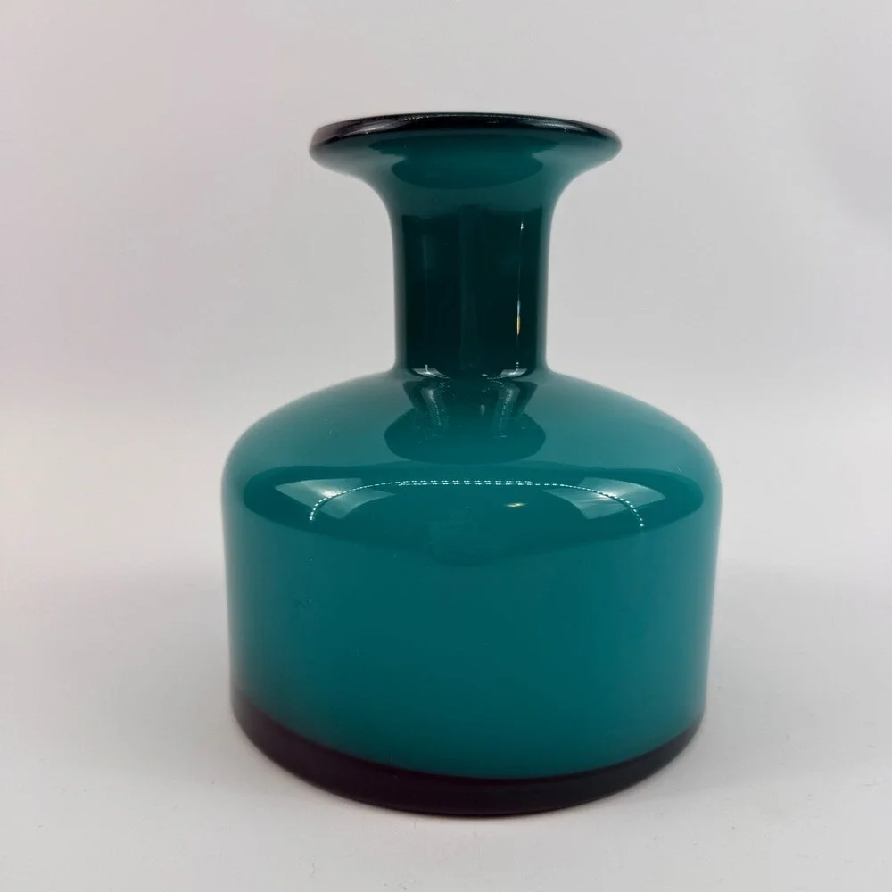 Holmegaard Cased Teal Art Glass Bottle Vase Danish Scandinavian Modern MCM